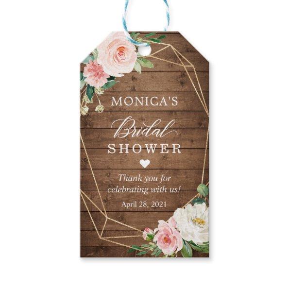 Bridal Shower Rustic Wood Geometric Blush Floral Gift Tags