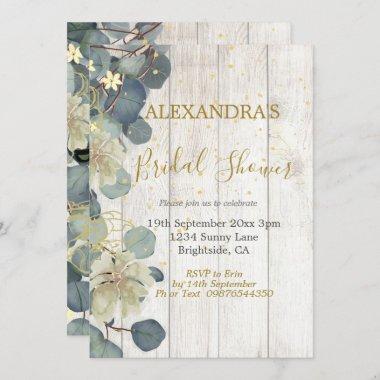 Bridal Shower Rustic Wood Gold Invitations