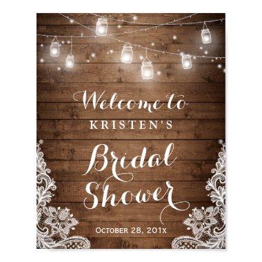 Rustic Wood Mason Jar Lights Lace Poster
