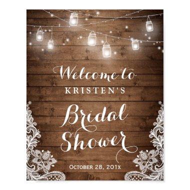 Bridal Shower Rustic Wood Mason Jar Lights Lace Poster