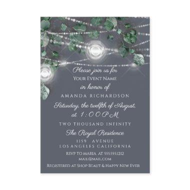 Bridal Shower Rustic Wood Silver Gray Jars Light Invitations