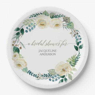 Bridal Shower Rustic Wreath Alabaster Rose Leaves Paper Plates