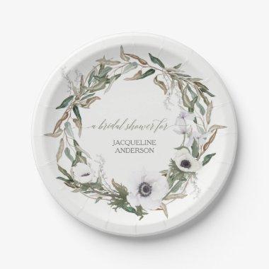 Rustic Wreath Anemone Olive Leaves Paper Plates