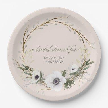 Bridal Shower Rustic Wreath Anemone Pink n White Paper Plates