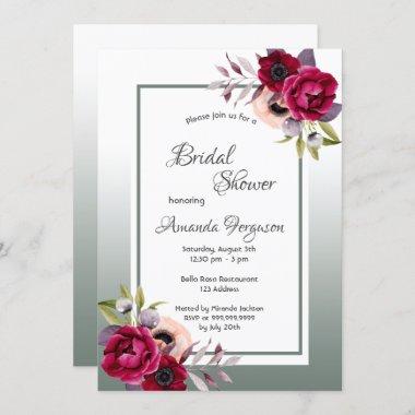 Bridal shower sage green burgundy florals Invitations