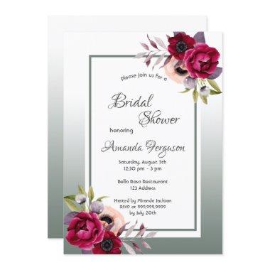 Bridal shower sage green burgundy florals Invitations