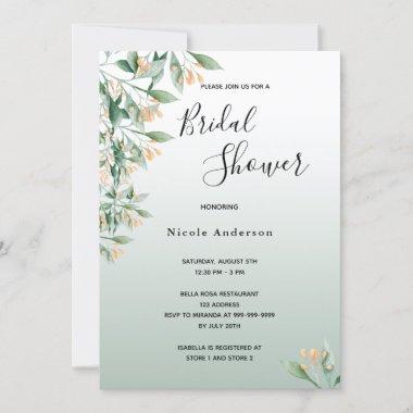 Bridal Shower sage green golden botanical Invitations