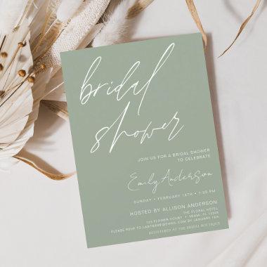 Bridal Shower Sage Green Script Minimalist Invitations