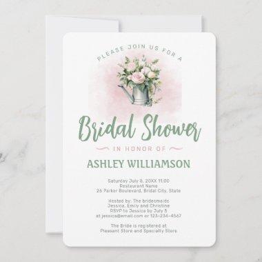 Bridal Shower Sage Pink Roses Invitations