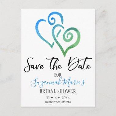 Bridal Shower Save The Date Blue Green Hearts Anno Announcement PostInvitations