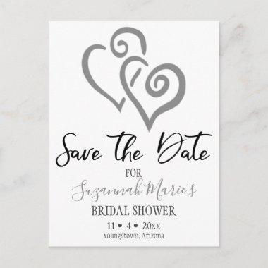 Bridal Shower Save The Date Gray Linked Hearts Announcement PostInvitations