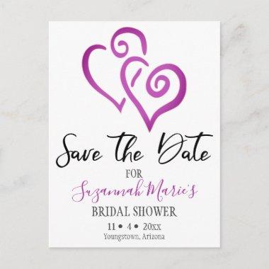 Bridal Shower Save The Date Magenta Linked Hearts Announcement PostInvitations