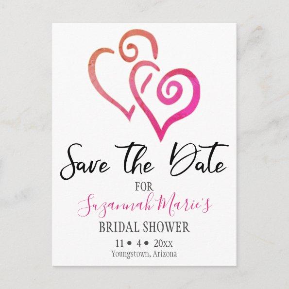 Bridal Shower Save The Date Orange Pink Hearts Announcement PostInvitations