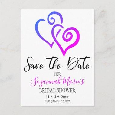Bridal Shower Save The Date Pink Blue Hearts Annou Announcement PostInvitations