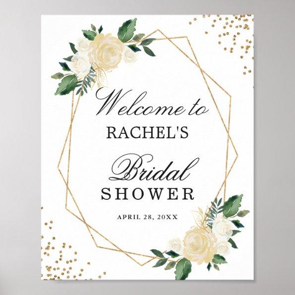 Bridal Shower Sign Greenery Gold Glitters Floral
