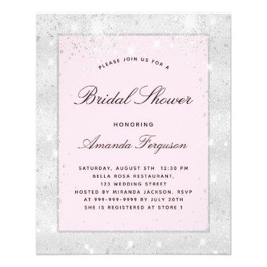 Bridal shower silver blush pink glitter budget flyer