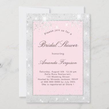 Bridal shower silver blush pink glitter elegant Invitations