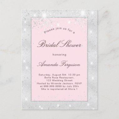 Bridal shower silver blush pink glitter elegant invitation postInvitations
