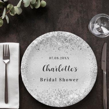 Bridal shower silver elegant confetti paper plates