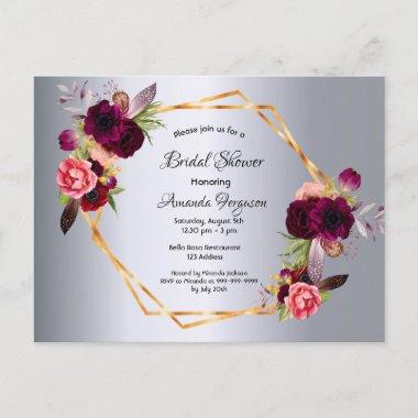 Bridal shower silver floral burgundy invitation postInvitations