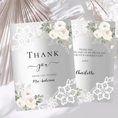 silver floral lace thank you