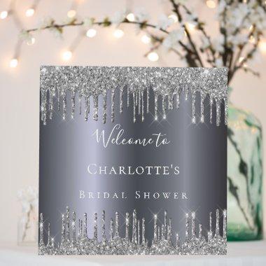 Bridal shower silver glitter drips metal welcome foam board