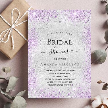 Bridal shower silver glitter dust purple elegant Invitations