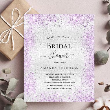 Bridal shower silver glitter dust purple elegant invitation postInvitations