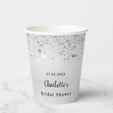 Bridal shower silver glitter elegant monogram paper cups