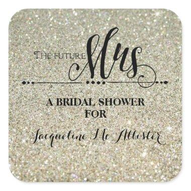 Bridal Shower Silver Glitter Future Mrs. Modern Square Sticker
