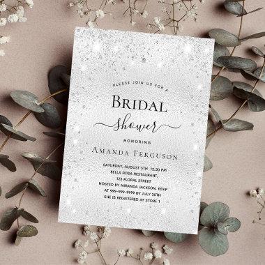 Bridal shower silver glitter metal modern elegant invitation postInvitations