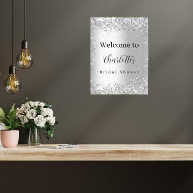 Bridal Shower silver glitter name script welcome Poster