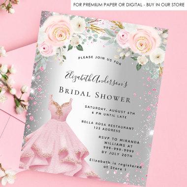 Bridal Shower silver pink dress glitter Invitations