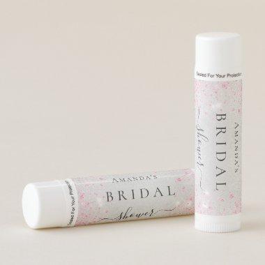 Bridal Shower silver pink glitter monogram name Lip Balm