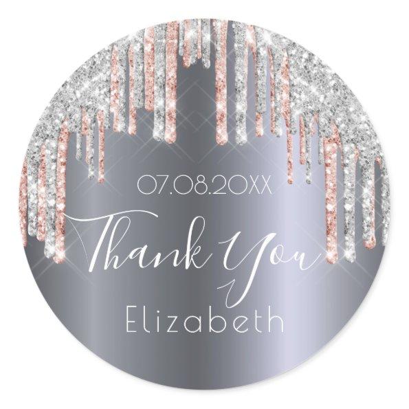 Silver rose gold drips thank you Classic Round Sticker