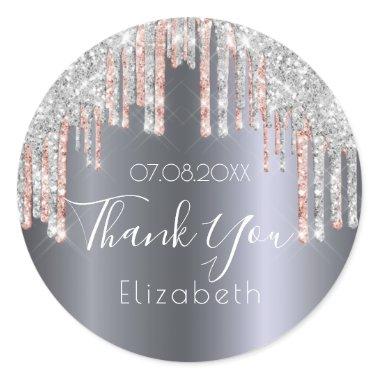Bridal shower Silver rose gold glitter thank you Classic Round Sticker