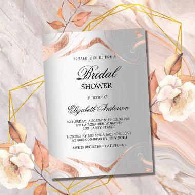 Bridal shower silver rose gold marble luxury Invitations