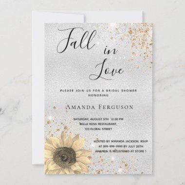 Bridal shower silver rustic sunflower fall Invitations