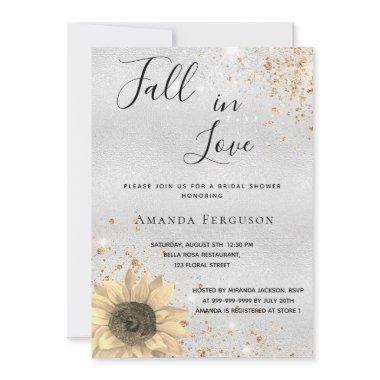 Bridal shower silver rustic sunflower fall Invitations