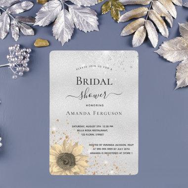 Bridal shower silver rustic sunflower glitter Invitations