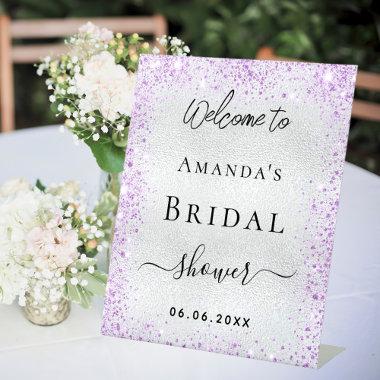 Bridal Shower silver violet welcome Pedestal Sign