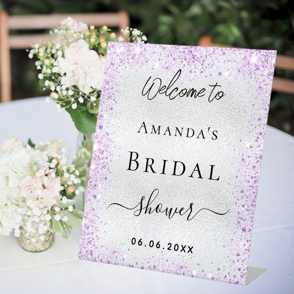 silver violet welcome Pedestal Sign