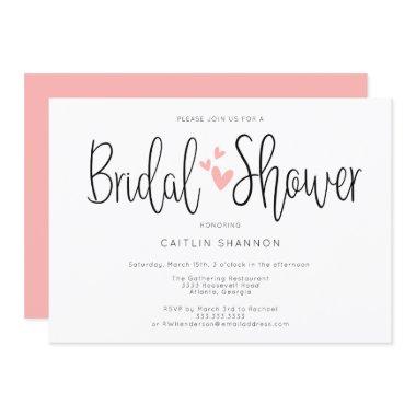 Bridal Shower Simple Black White Pink Invitations