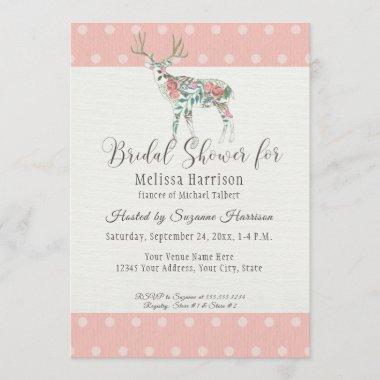 Bridal Shower Simple Dot Modern Rose Deer Antlers Invitations