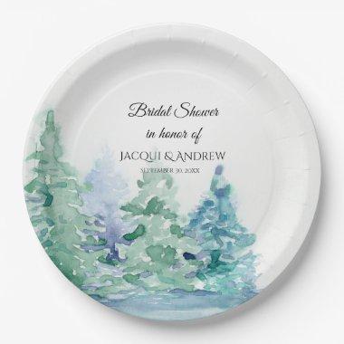 Bridal Shower Simple Modern Mountain Forest Lake Paper Plates