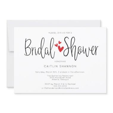 Bridal Shower Simple Red Hearts Invitations