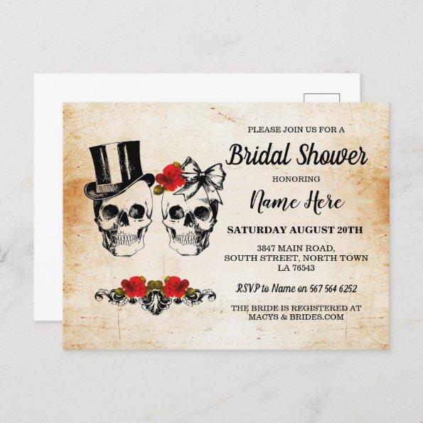 Bridal Shower Skulls Roses Rustic Bow PostInvitations