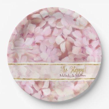 Bridal Shower Softly Summer Pink Hydrangea Glitter Paper Plates