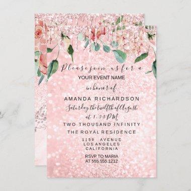 Bridal Shower Spark Rose Pink Rose Dress Florals Invitations