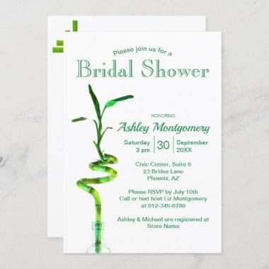 Bridal Shower Spiraled Lucky Bamboo Over White Invitations